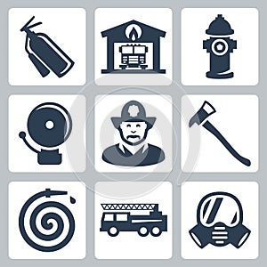 Vector fire station icons set photo