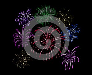 Vector fireworks, celebration concept background, hand drawn