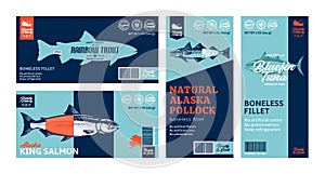 Vector fish labels and design elements