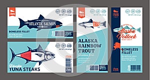 Vector fish labels and design elements