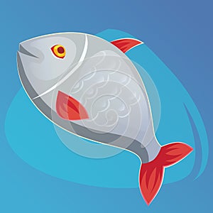 Vector fish salmon vector illustration in cartoon style. Seafood product design. Colorful game web icon for your design.