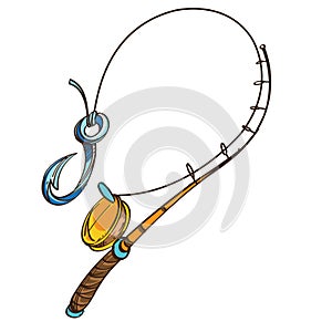 Vector fishing rod isolated on white background