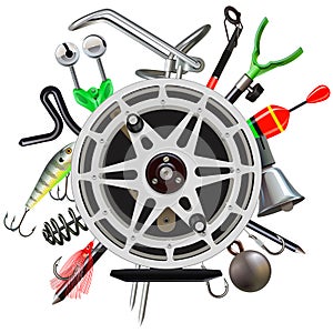 Vector Fishing Tackle Concept with Fishing Reel