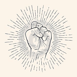 Vector fist gesture. Rough chuckle sign hand drawn sketch. photo