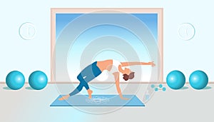 Vector of a fit woman practicing yoga and pilates