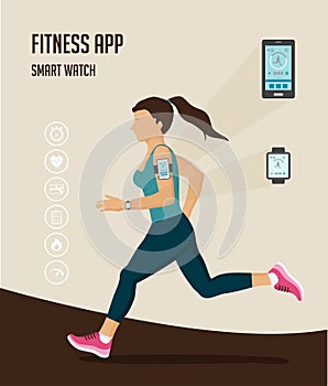 Vector fitness icons for tracker and running people. infographics design elements