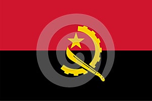 Vector flag of Angola. Proportion 2:3. Angolan national flag. Republic of Angola.