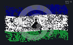 Vector flag of lesotho. Vector illustration with cracks and abrasions.Web