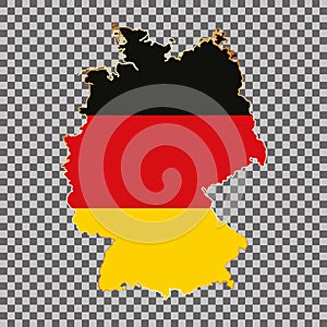 Vector flag map of Germany with gold frame isolated on white background