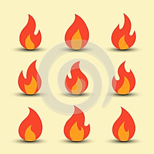 Vector Flame Fire Icon Collection In Flat Design