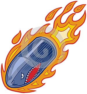 Vector Flaming Bullet or Artillery Shell Mascot with Shark Face photo