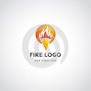 Vector flaming torch logo in sunset.