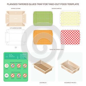 Vector flanged tapered glued tray for take out food templates set