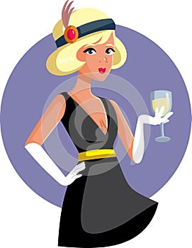 Vector Flapper Girl Holding Champagne Glass Celebrating New Year