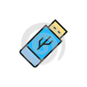Vector flash drive, usb flat color line icon.