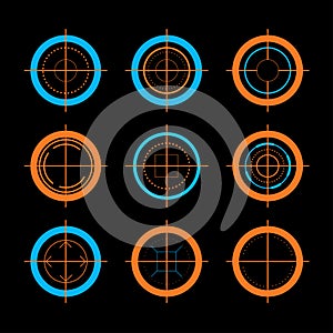Vector flat aim icons set isolated.