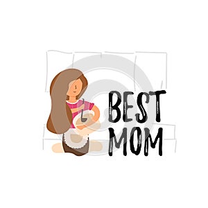 Vector Flat Banner Best Mom woman preparing soup.