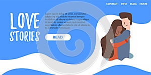 Vector Flat Banner Landing Page Love Story. photo