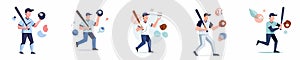 Flat Vector Baseball Player Action Poses Set Illustration