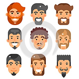 Vector flat bearded male heads set