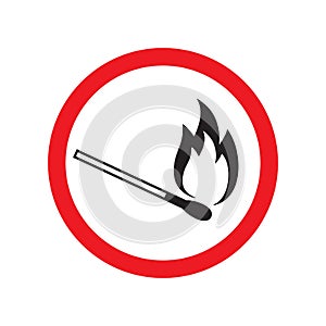Vector flat black burning match in red circle