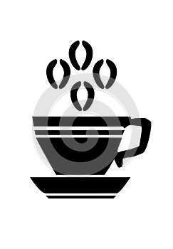 Vector flat black coffee cup icon isolated.