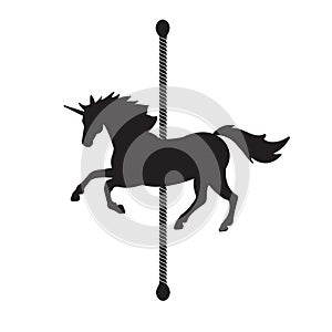 Vector flat black horse carousel silhouette icon