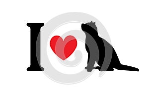 Vector flat black I love cat silhouette sign