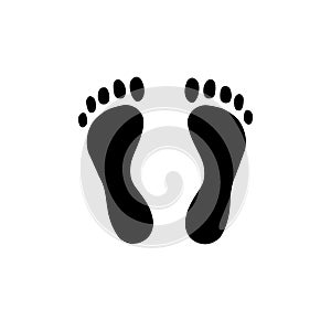 Vector flat black logo icon of man human foot print steps silhouette on white background