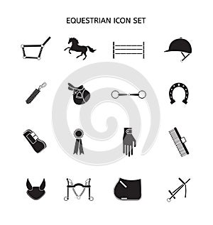 Vector flat black set of horse equipment icon