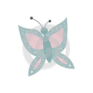 Vector flat blue and pink butterfly icon. Funny woodland, forest or garden insect. Cute bug illustration for kids