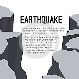 Vector flat card with earthquake and space for text. Splits and cracks. Faults in the ground. Natural disaster. Modern cataclysm. photo