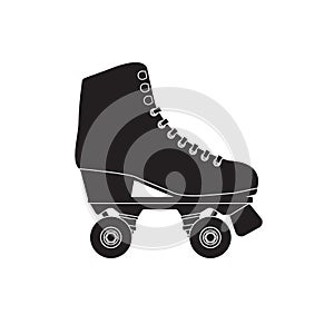 Vector flat cartoon black icon logo roller skate on white background