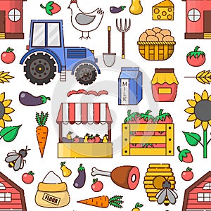 Vector flat cartoon farm market icon background