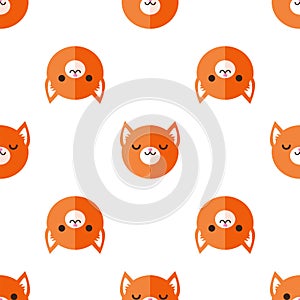Vector flat cartoon fox heads seamless pattern