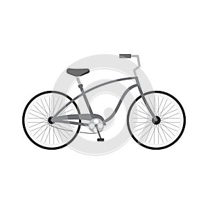 Vector flat cartoon gray cruise bicycle icon logo on white background