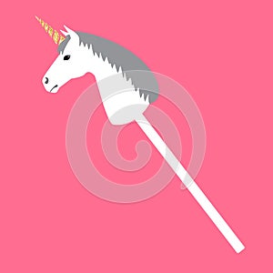 Vector flat cartoon riding hobby horse unicorn