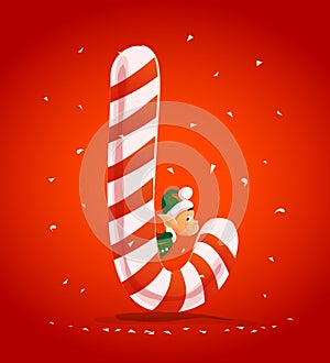 Vector flat christmas santa claus elf character portrait with big sweet lollipop