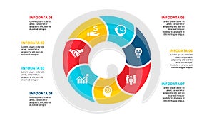 Vector flat circle element for infographic with 7 options. Cycle diagram