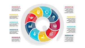 Vector flat circle element for infographic with 9 options. Cycle diagram