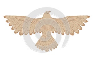 Vector flat clipart of an eagle with spread wings isolated from background. Hand drawn decorative illustration of a flying bird
