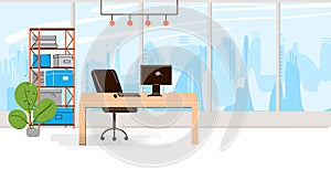 Vector Flat Collection of Creative Workplace with Modern Open Space and Empty Office Interior - Business and