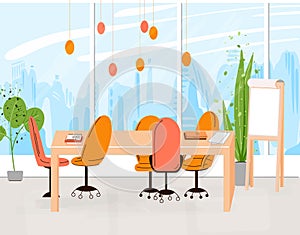 Vector Flat Collection of Creative Workplace with Modern Open Space and Empty Office Interior - Business and