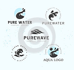 Vector flat collection of pure water logotypes isolated on white background.