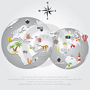 Vector flat concept of World travel and tourism.