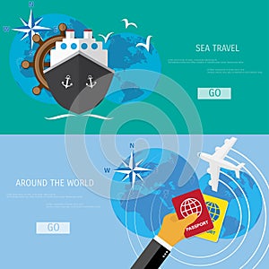 Vector flat concept of World travel and tourism.