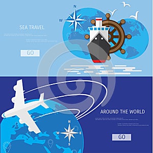 Vector flat concept of World travel and tourism.