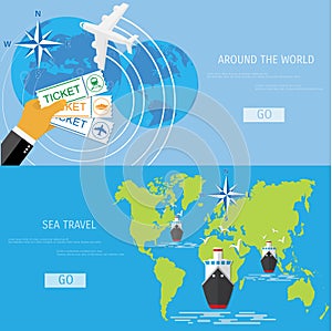 Vector flat concept of World travel and tourism.