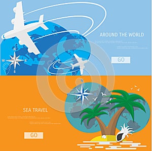 Vector flat concept of World travel and tourism.