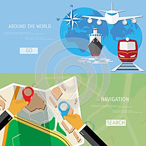 Vector flat concept of World travel and tourism.